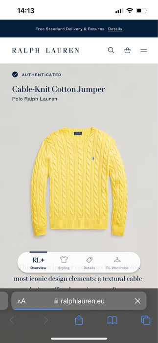 Nowy , meski sweter warkocz Polo Ralph Lauren. XXL. Oryginal. Zolty