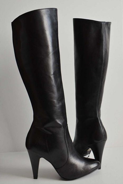 TAJEMNICZA KLASYKA kozaki Minelli do kolan skóra stabilna szpilka 36