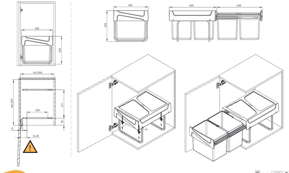 Balde para móvel de cozinha com dois compartimentos