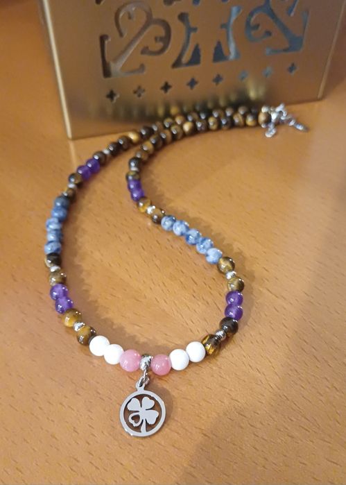 Colar Feminino Trevo &  Pedras Naturais  & Aço- PulseirasMe4You