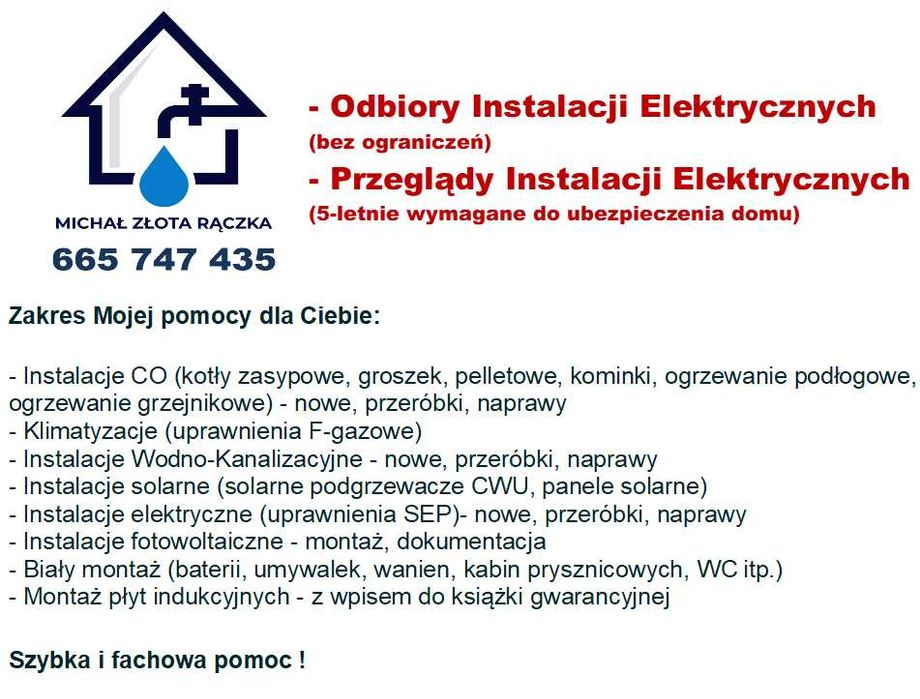 Elektryk / Hydraulik / Instalacje CO / Wod-Kan / Solary / Klimatyzacja