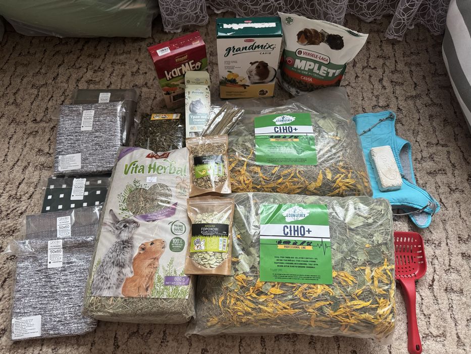 Сіно, корм, смаколики, килимки для морської свинки