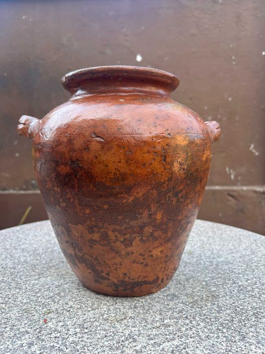 Panela / Pote Antigo em Barro Vidrado com Pegas e Orifícios no Fundo – Peça Etnográfica / Castanheiro