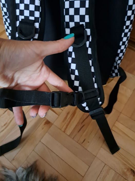 Plecak szkolny młodzieżowy, kratka biało czarna