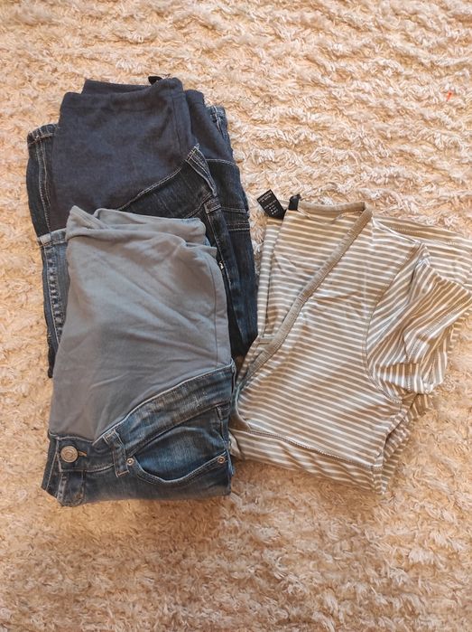 2 pary Spodnie ciążowe H&M Mama roz.36 plus bluzka do karmienia