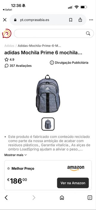 Mochila Adidas Prime 6 (grande, com 5 compartimentos, troco ou vendo)