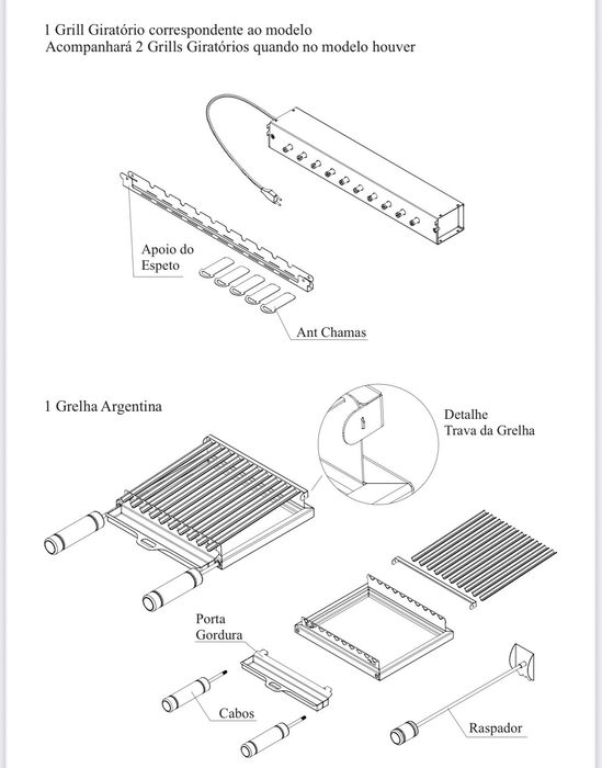 Churrasqueira 19 Espetinhos Giratórios, a Carvão, com 2 Grill Elétrico