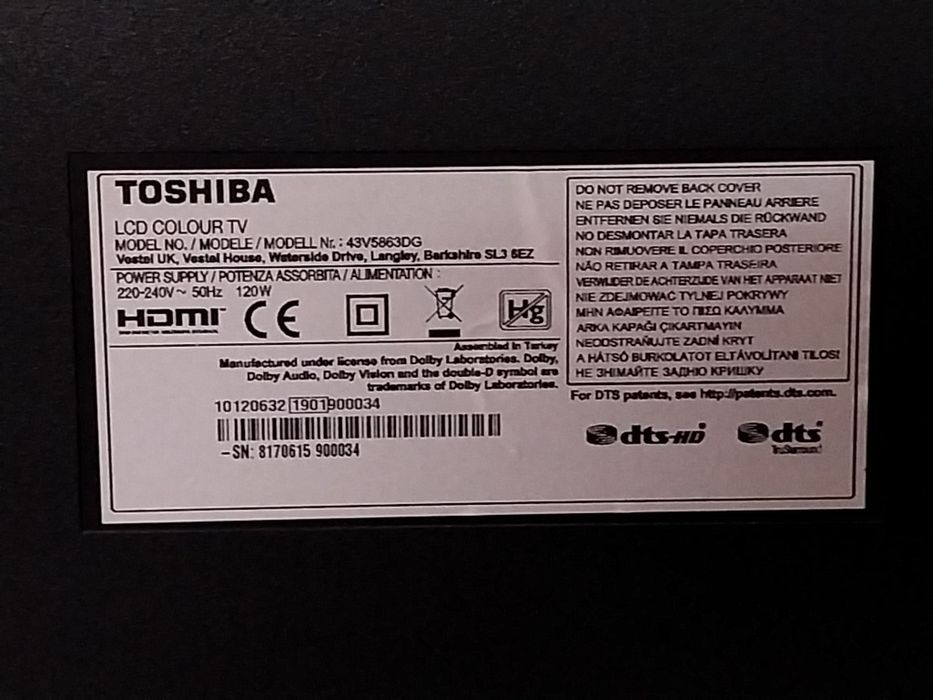 Tv toshiba 43V 5863 DG peças