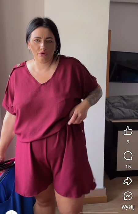 Bordowy komplet plus size złote guziki Nowy