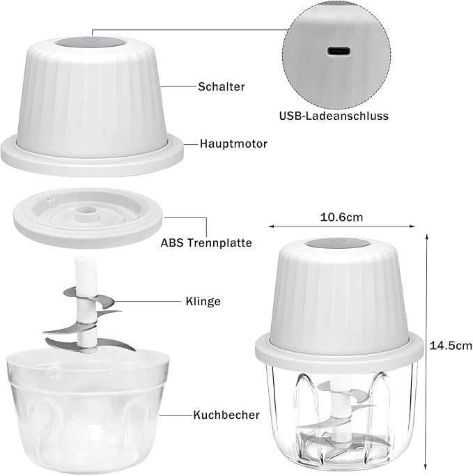 2598 Mini Rozdrabniacz USB-C 400ml Bezprzewodowy 6 Ostrzy