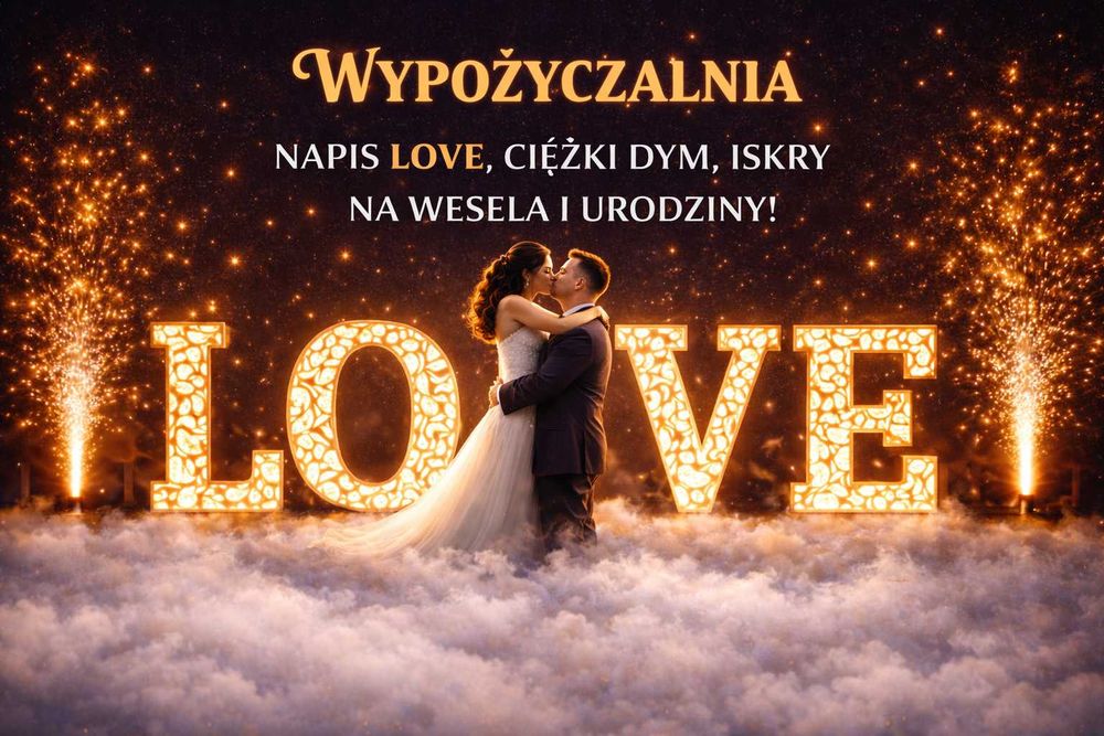 Ciężki dym ,,Taniec w chmurach" Iskry sceniczne, Napis LOVE! Atrakcje weselne!