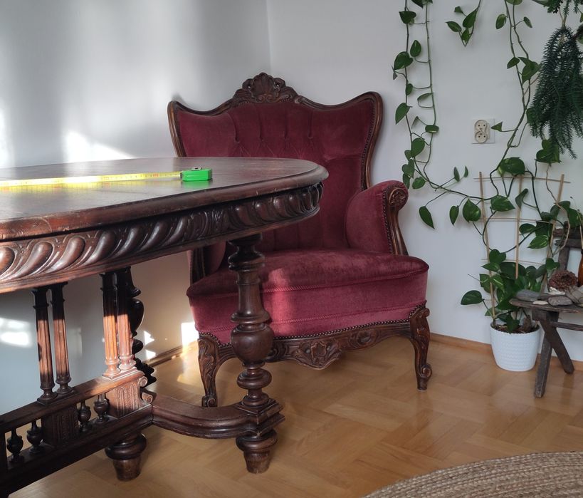 Fotele styl Ludwikański dąb czerwień / głęboki róż