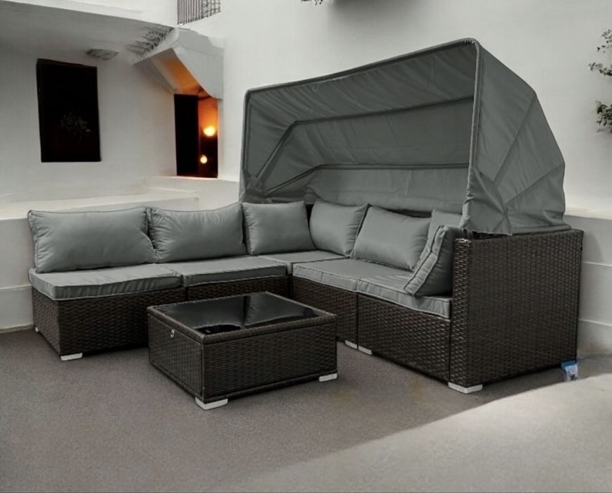 Zestaw mebli ogrodowych technorattan narożnik leżanka sofa fotele