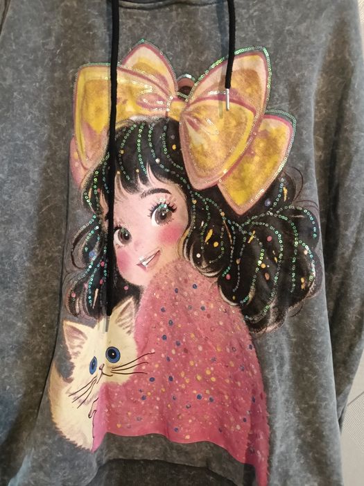 Piękna włoska bluza cekiny dekatyzowana uni oversize sml nowa