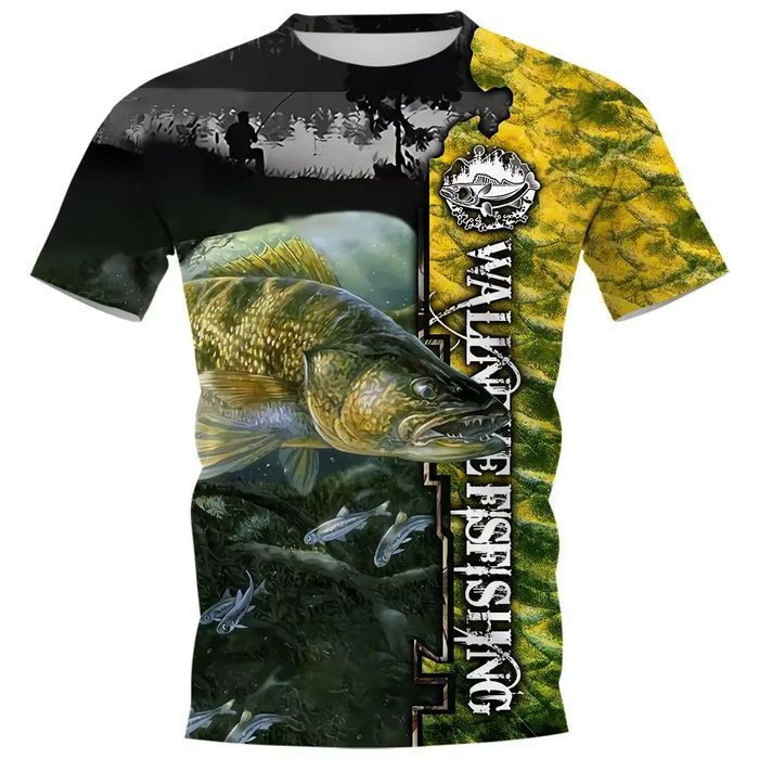 Męski T-Shirt z Nadrukiem 3D Prezent dla Wędkarza na Ryby - 3XL
