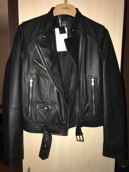 Zara skóra naturalna biker sprzączka kurtka ramoneska pasek