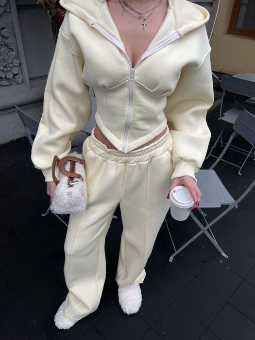 Стильний теплий жіночий костюм корсет (кофта) + штани палаццо