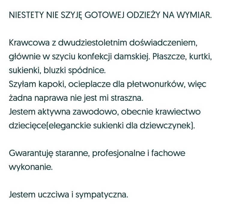 Krawcowa Oława ul. Lipowa 13