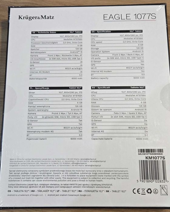 Nowy tablet Kruger & Matz 10,1 EAGLE 1077S android 15