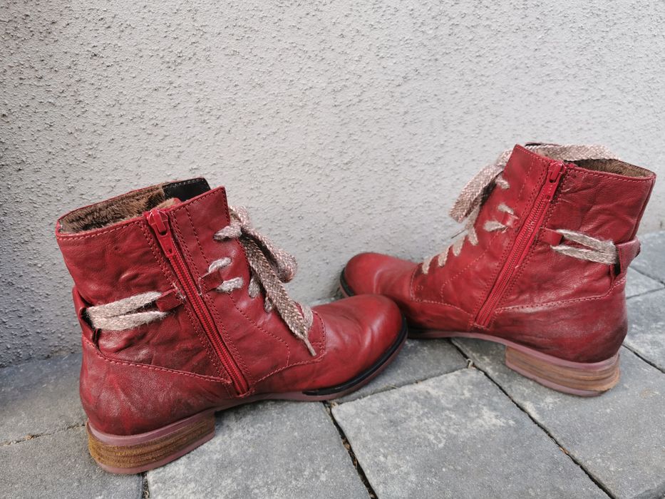 Buty Josef Seibel r39, ocieplane , skóra, czerwone botki piękne