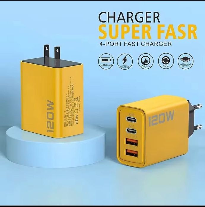 Fast Charging 120W 2 USB, 2 type-c для моб.тел