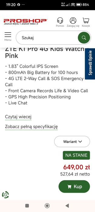 Smartwatch dla dziecka ZTE K1 pro