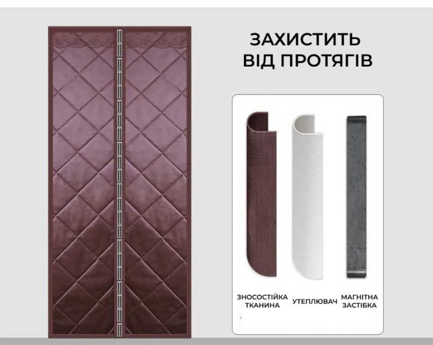 Теплозберігаюча штора на магнітах для дверей зима/осінь