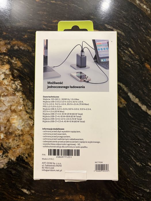 Ladowarka 70w gan xline nowa 2x ucb c usb a wyswietlacz