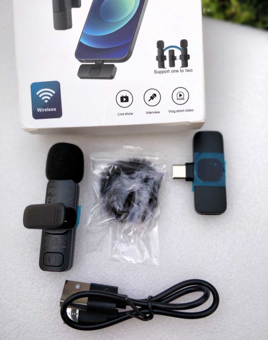 Microfone de Lapela Sem Fios – Plug & Play,Compatível c/ iOS e Android