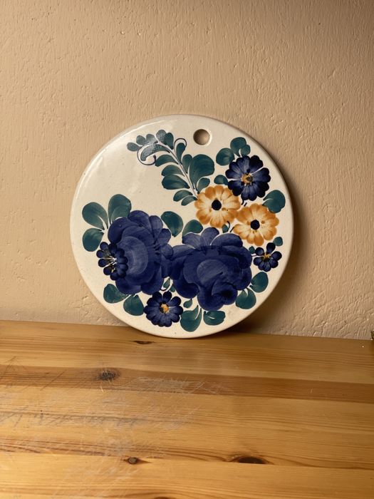 Talerzyk deseczka Włocławek Aldona Zimowska hand painted PRL fajans 73