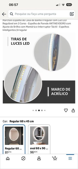 Espelho com led wc