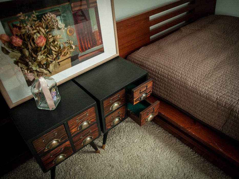 Szafki nocne vintage kartotekowe loft mid-century komoda z szufladami