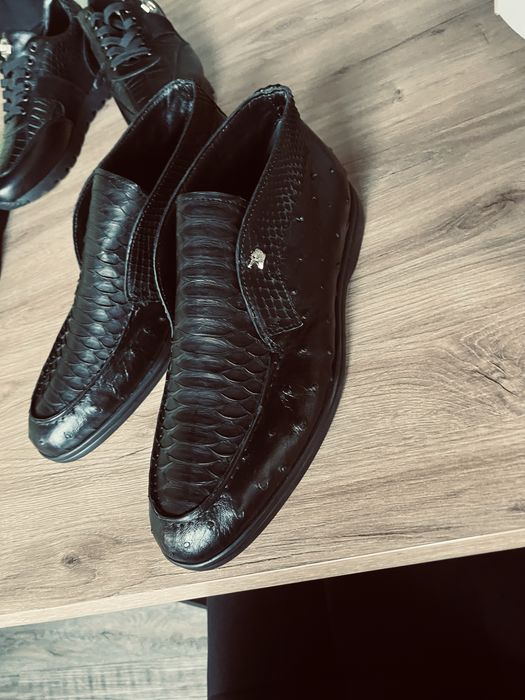 Лоферы Stefano Ricci мужские из кожи страуса и питона