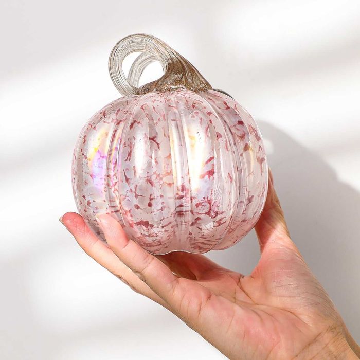Dynia szklana RĘCZNIE ROBIONA Jesienna Dekoracja 11 cm - Soft Pink