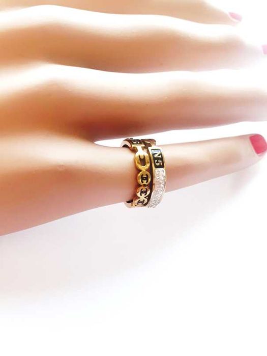 Podwójna Obrączka Złota Czarna Cyrkonie 12 6 Stal Chirurgiczna