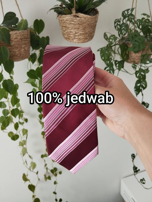 Męski jedwabny krawat 100% silk w paski, bordowy, różowy, 9 cm, C&A