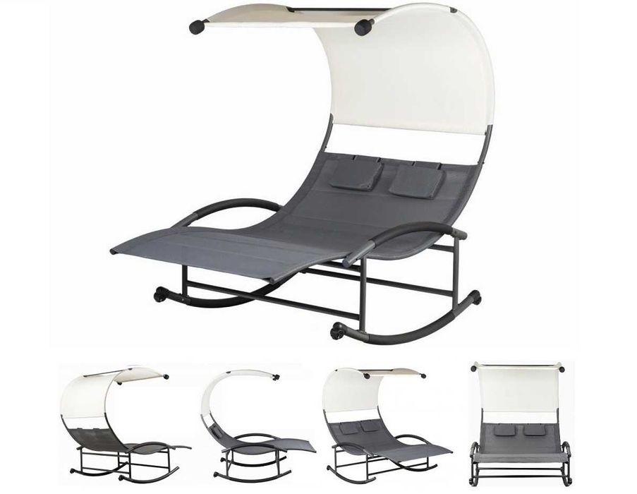 LEŻAK OGRODOWY bujany z daszkiem i poduszkami - Dwuosobowy - PROMOCJA