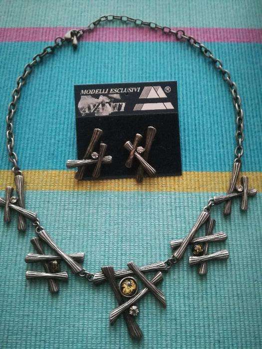 Komplet, Naszyjnik+ kolczyki, stylizacja na srebro oksydowane JAK NOWE