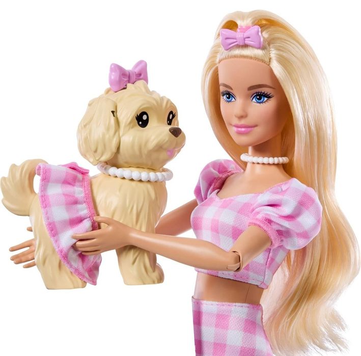 Barbie deluxe, Barbie twinning, барбі білявка в рожевому, барбі в однакових нарадах з собачкою