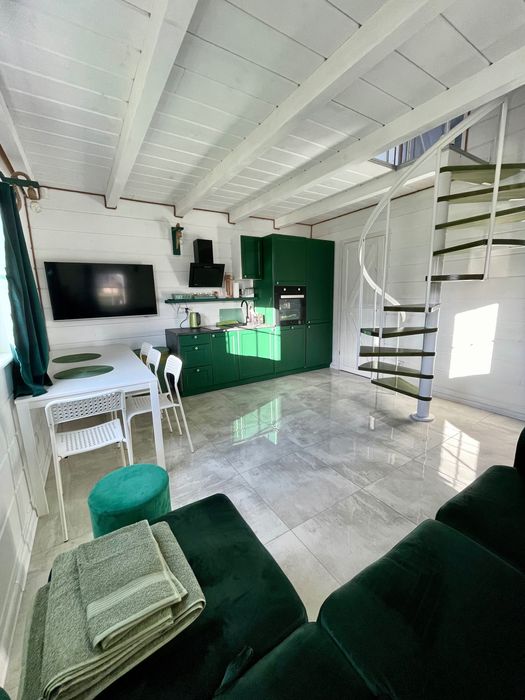 Zielony domek 12 osób Pilchy Roś basen sauna Mazury wynajem