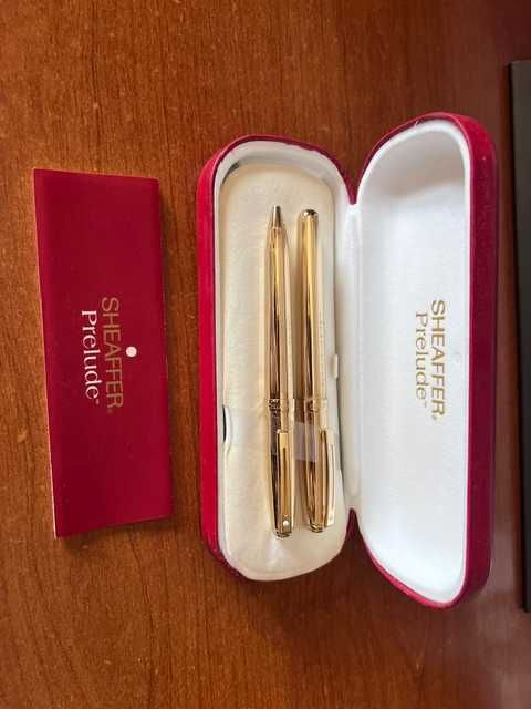 Conjunto Canetas Sheaffer Prelude 368 com banho de ouro 22k (Fluted Gold) (Made in USA)