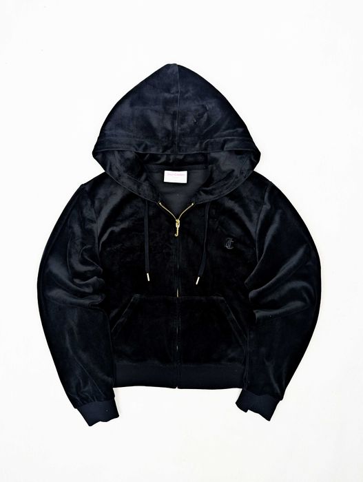Juicy Couture czarna welurowa bluza z kapturem L logo
