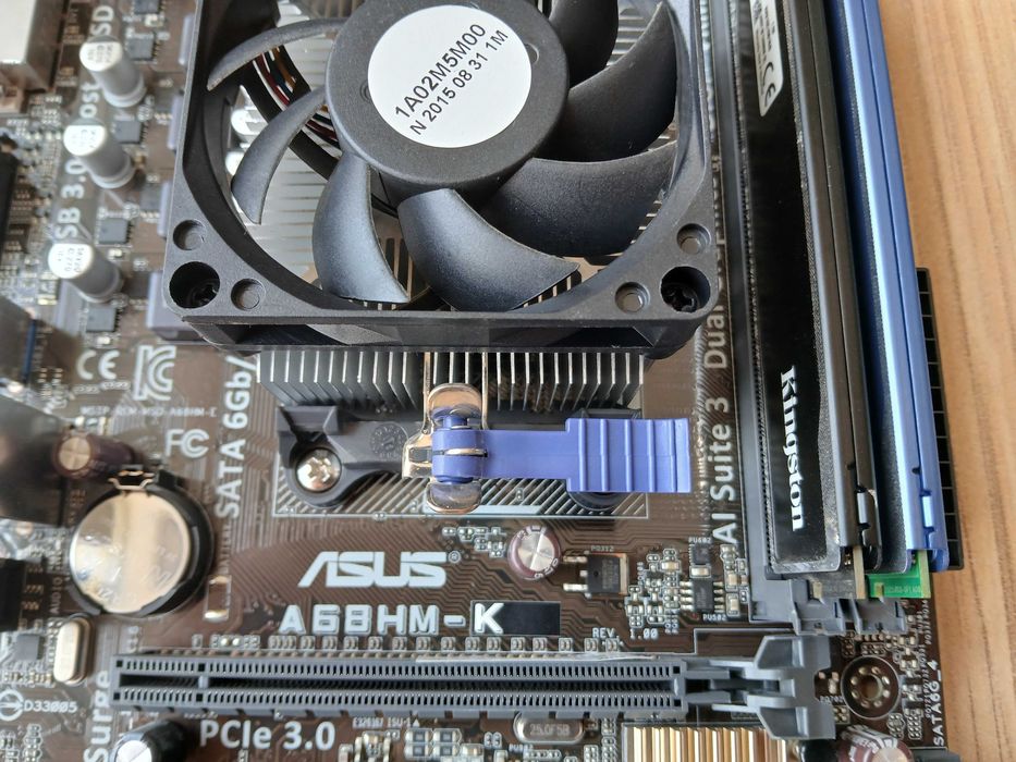płyta główna A68HM-K,procesor,wentylator,12GB RAM Kingston, maskownica