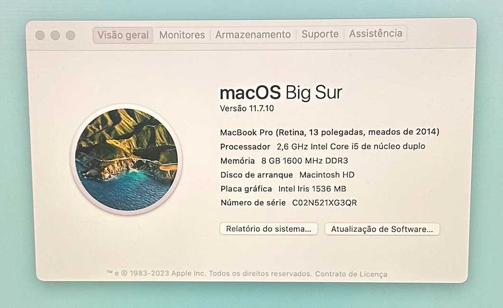 MacBook Pro Retina 13” Mid 2014 — i5, 8GB RAM, 256GB SSD, caixa e carregador