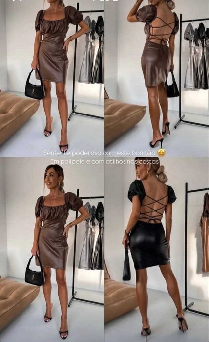 New Collection e Tendência Maravilhoso Vestido polipele Camel NOVO