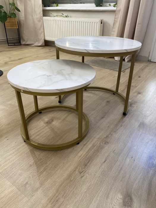 Dwa stoliki glamour marmurowe imitacja komplet