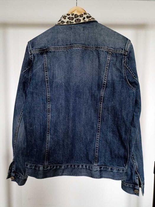 Jeansowa kurtka denim AllSaints kołnierzyk panterka
