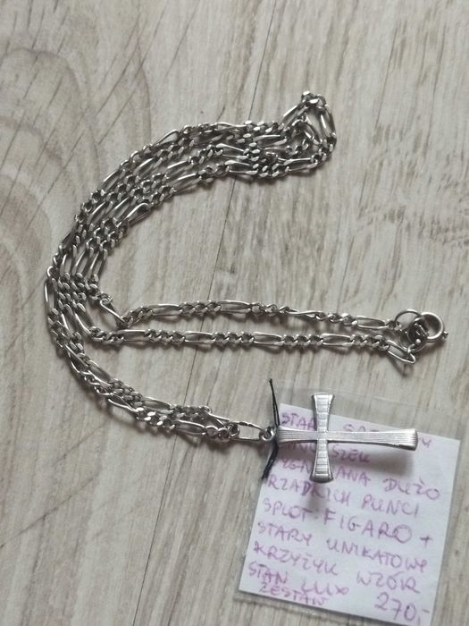 Srebrny łańcuszek figaro z krzyżykiem – elegancki zestaw męski - srebro 925
