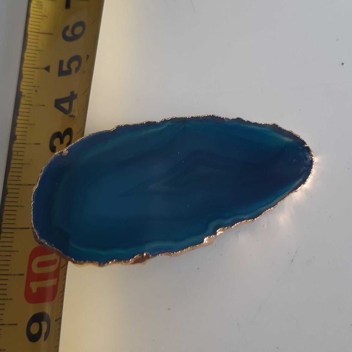 Alfinete de Lapela Peito Ágata Azul borda Folheada a Ouro