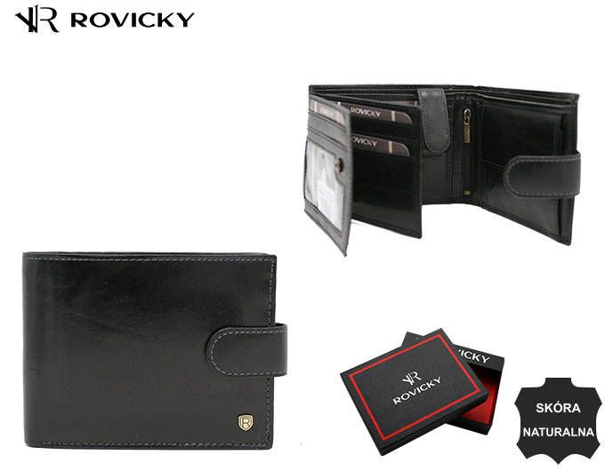 duży, skórzany portfel męski na zatrzask - rovicky